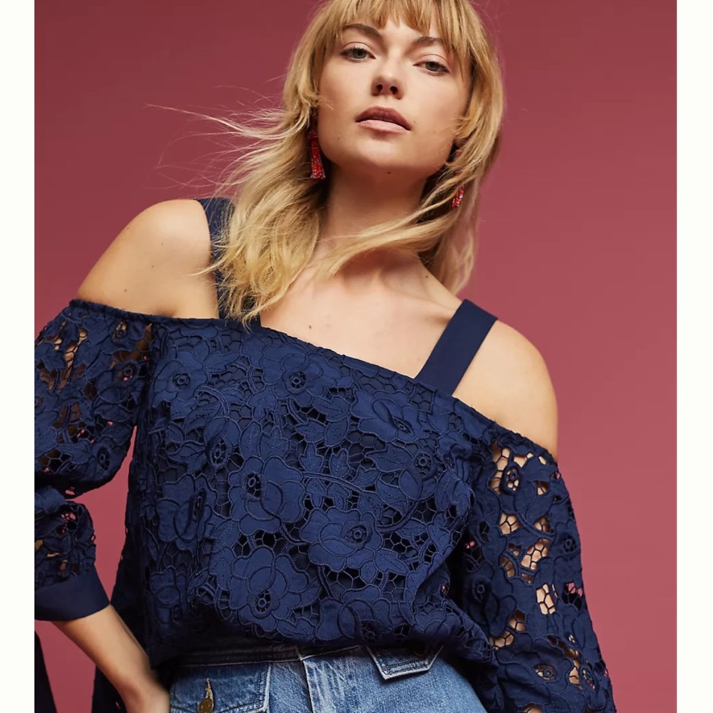 Anthropologie “Shoshanna” Adenia Lace Cold Shoulder Blouse